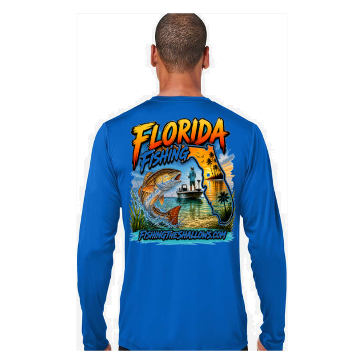 FTS-Florida LS in True Royal, back view - mens long sleeve performance fishing shirt by Fishing The Shallows