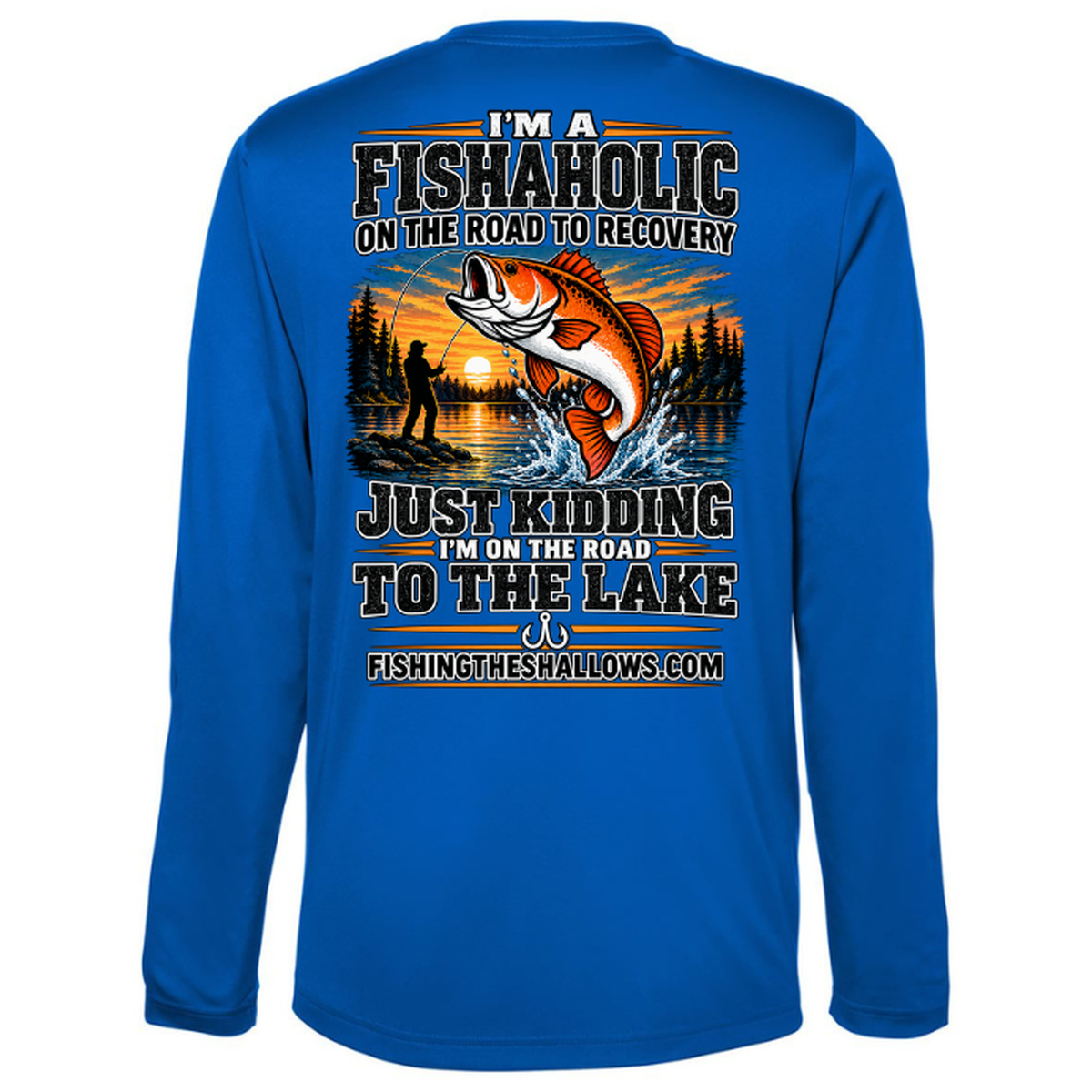 Fishaholic LS in True Royal, back view - mens long sleeve performance fishing shirt by Fishing The Shallows