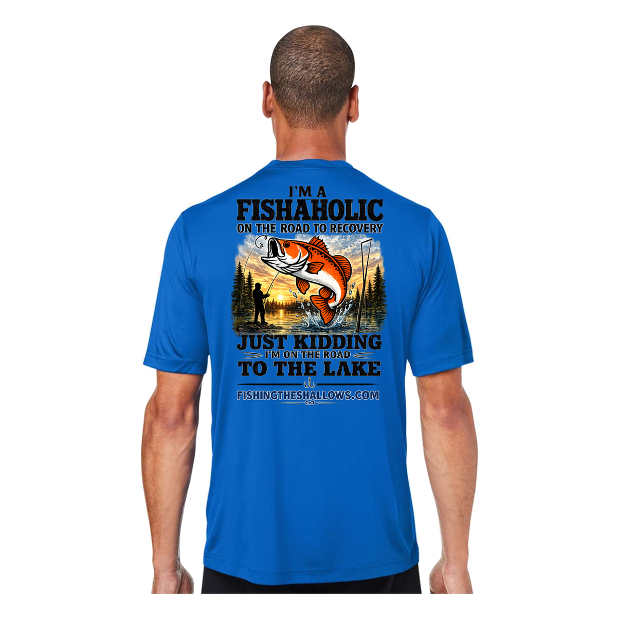 Fishaholic SS in True Royal, back view - mens short sleeve performance fishing shirt by Fishing The Shallows
