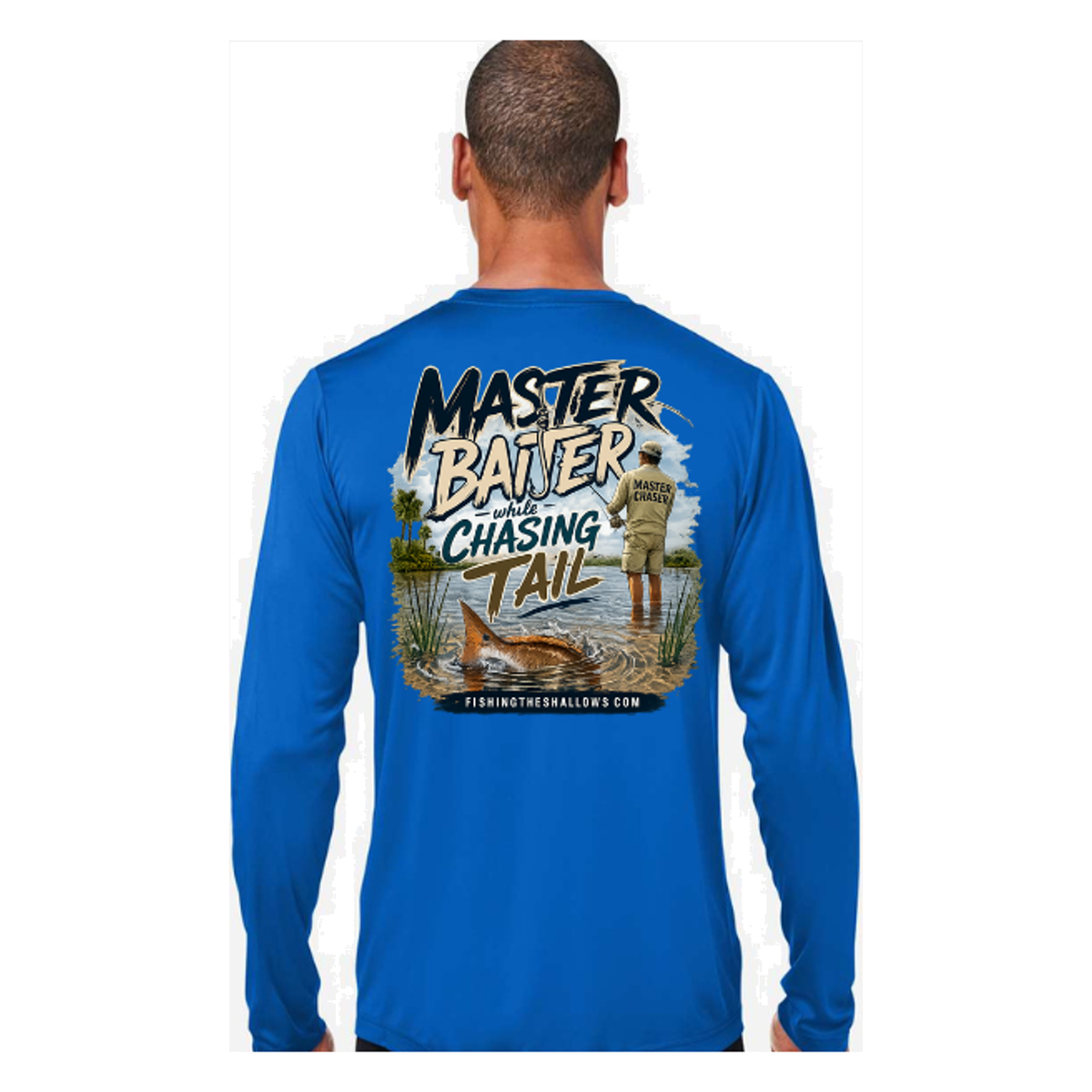 Master Baiter While Chasing Tail – Men's Long Sleeve in True Royal - back view