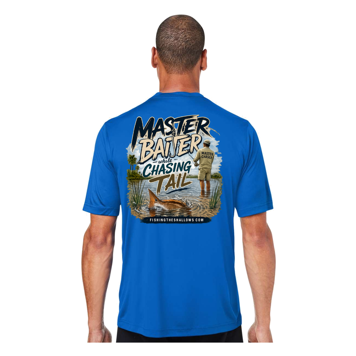Master Baiter While Chasing Tail – Men's Short Sleeve in True Royal - back view