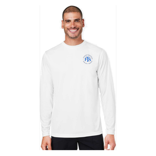 Fishaholic LS in White, front view - mens long sleeve performance fishing shirt by Fishing The Shallows