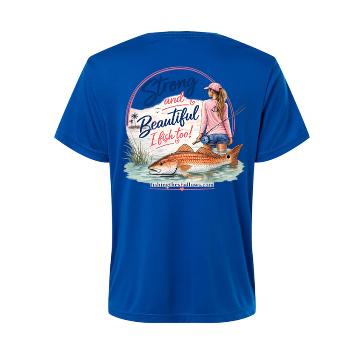 Strong Beautiful SS in True Royal, back view - womens short sleeve performance fishing shirt by Fishing The Shallows