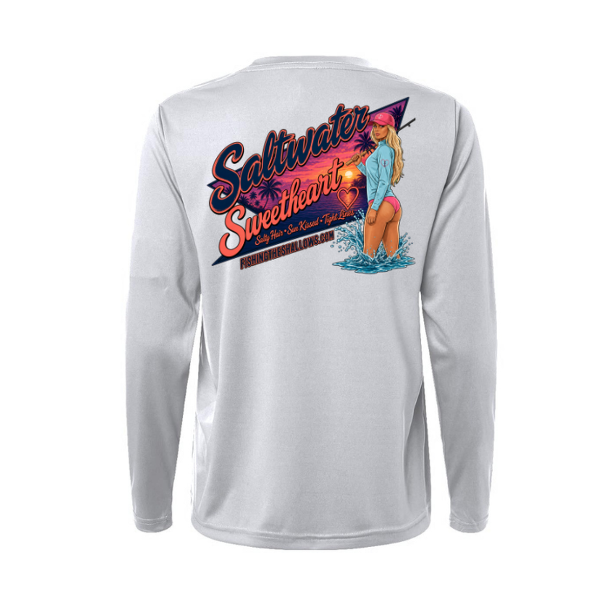 Saltwater Sweetheart LS in Platinum, back view - womens long sleeve performance fishing shirt by Fishing The Shallows