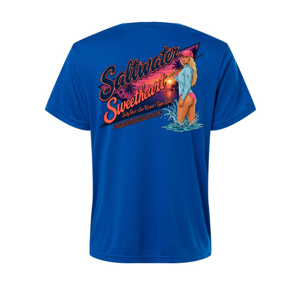Saltwater Sweetheart SS in True Royal, back view - womens short sleeve performance fishing shirt by Fishing The Shallows