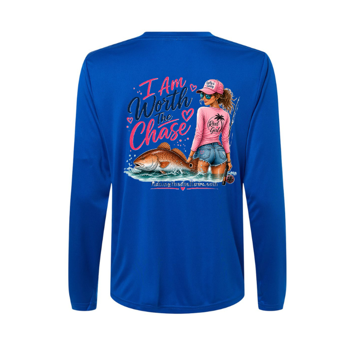 Worth It LS in True Royal, back view - womens long sleeve performance fishing shirt by Fishing The Shallows