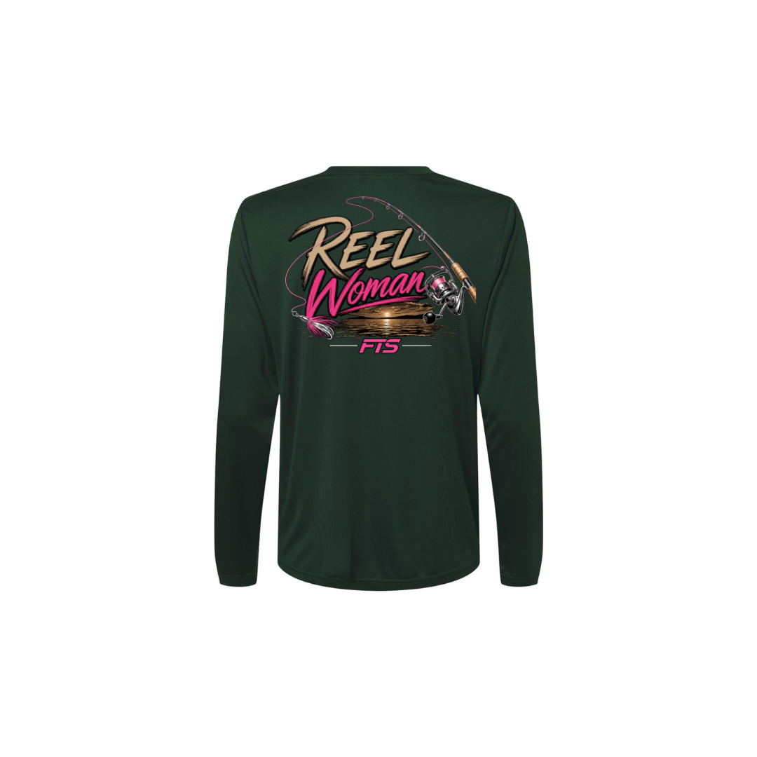 Reel Woman Pink – Women's Long Sleeve in Forest - back view