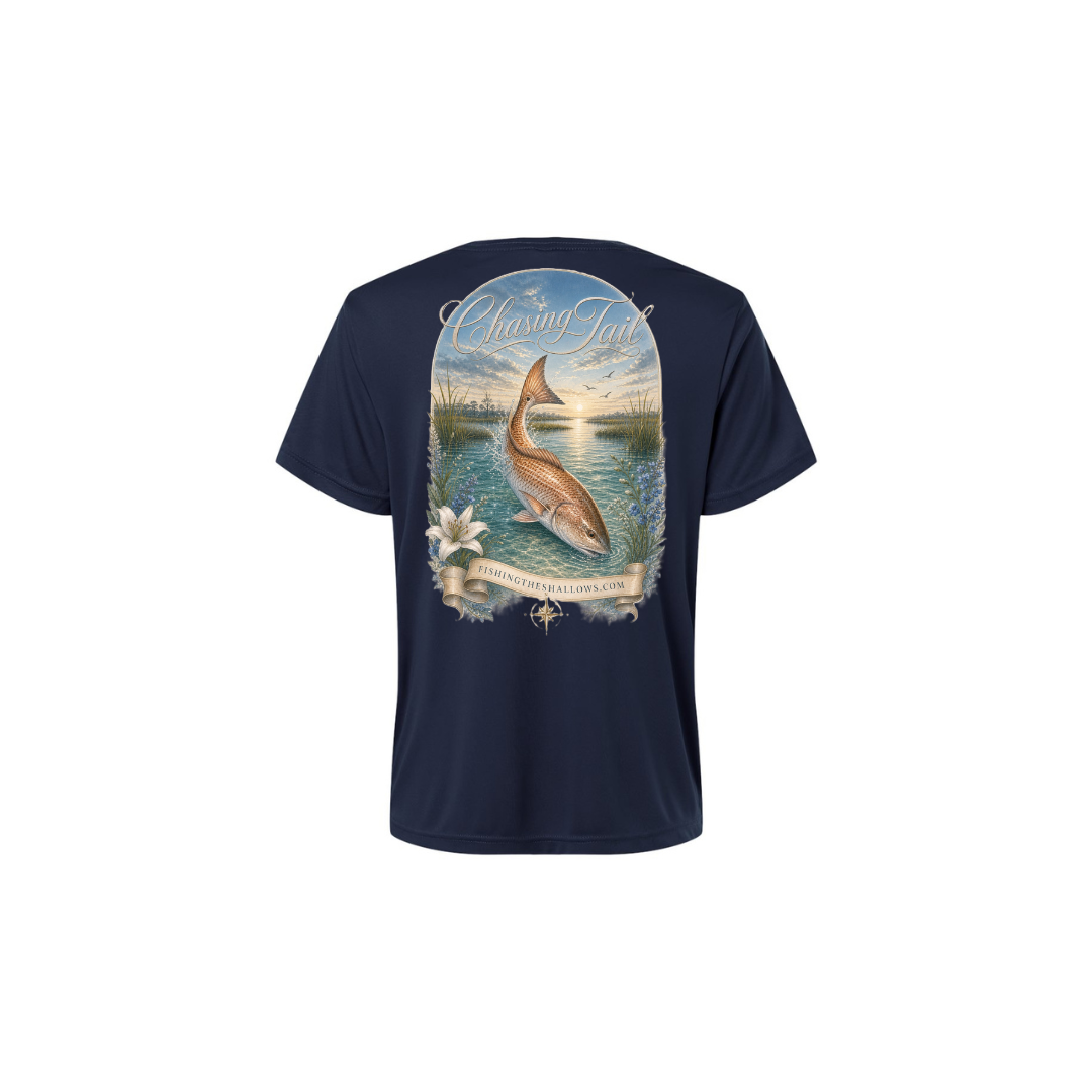 Diving Redfish – Women's Short Sleeve in Classic Navy - back view