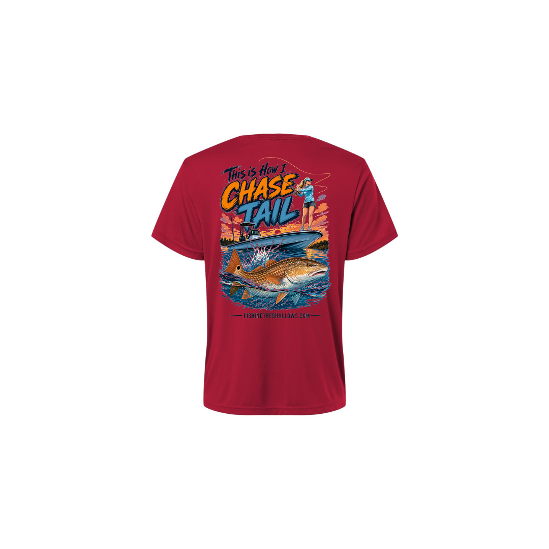 This Is How I Chase Tail – Women's Short Sleeve in Classic Red - back view