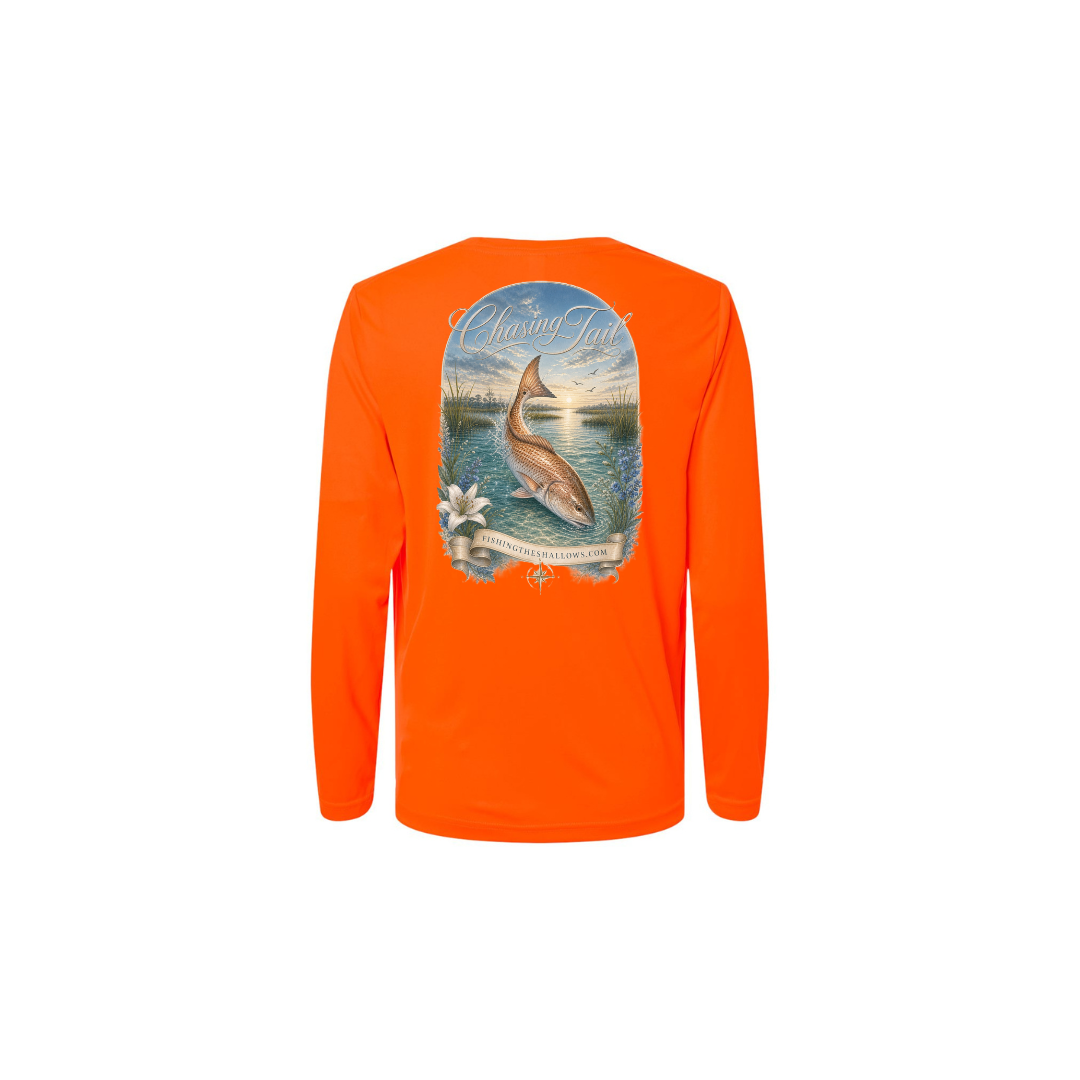Diving Redfish – Women's Long Sleeve in Safety Orange - back view