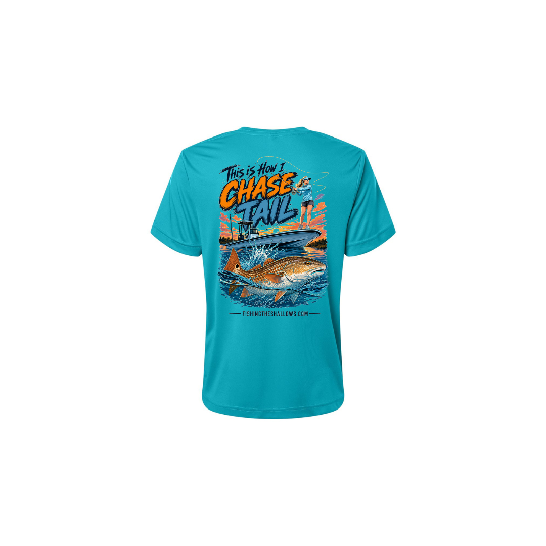 This Is How I Chase Tail – Women's Short Sleeve in Clear Teal - back view