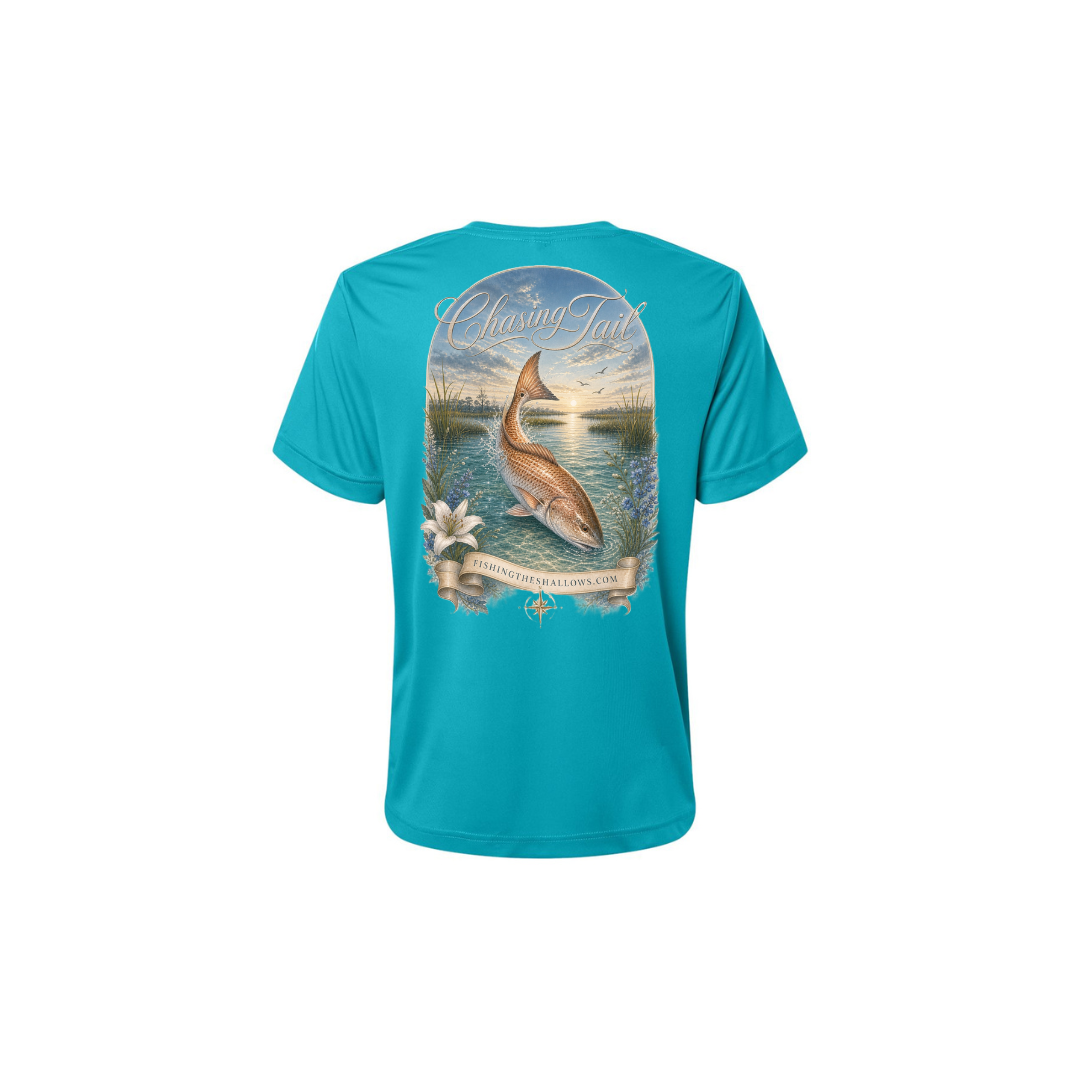 Diving Redfish – Women's Short Sleeve in Clear Teal - back view