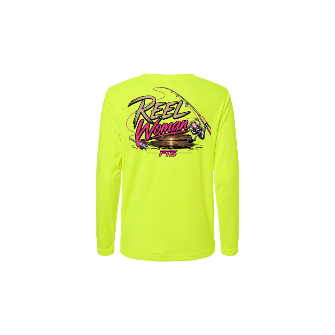 Reel Woman Pink – Women's Long Sleeve in Safety Yellow - back view
