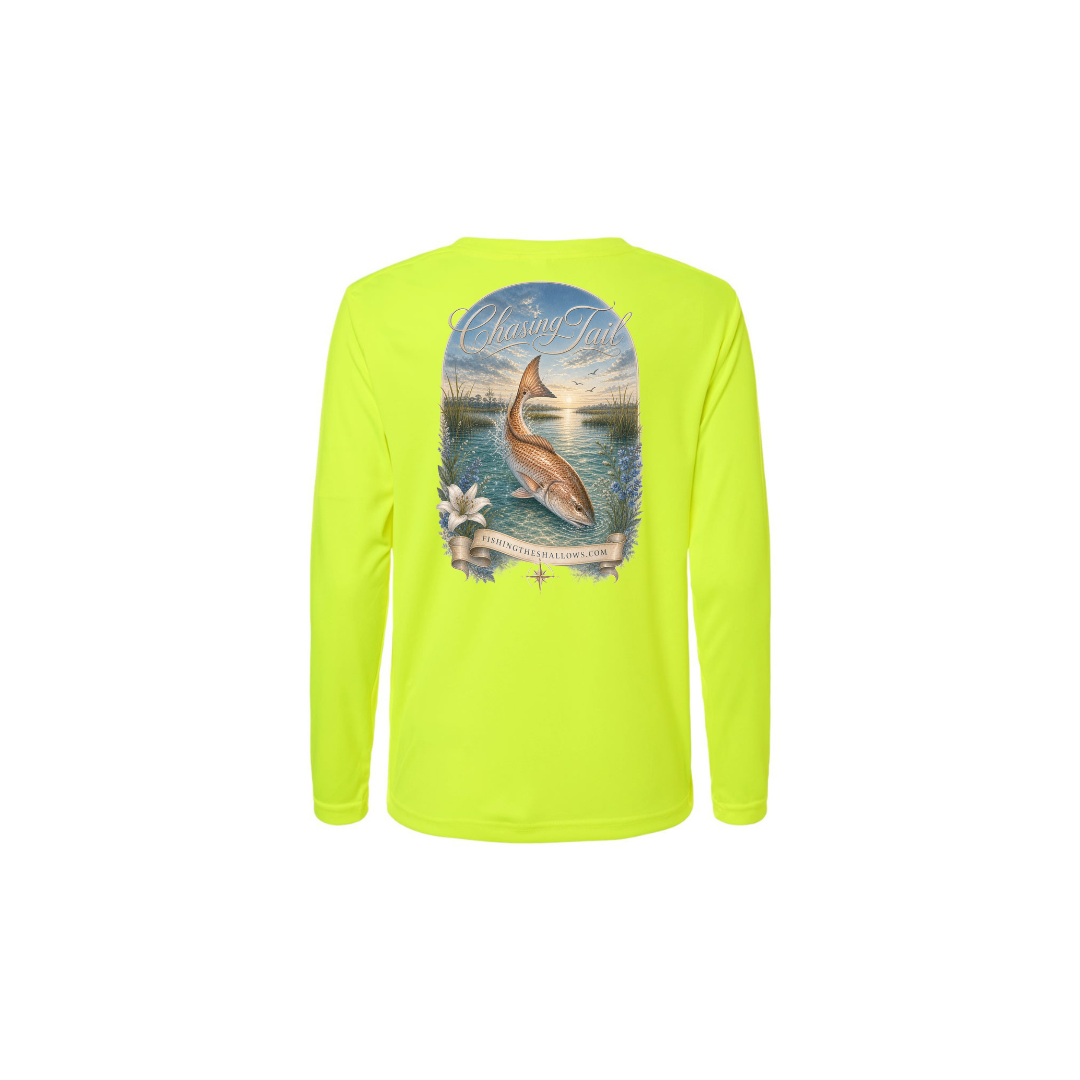 Diving Redfish – Women's Long Sleeve in Safety Yellow - back view