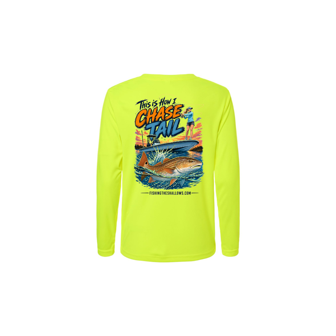 This Is How I Chase Tail – Women's Long Sleeve in Safety Yellow - back view