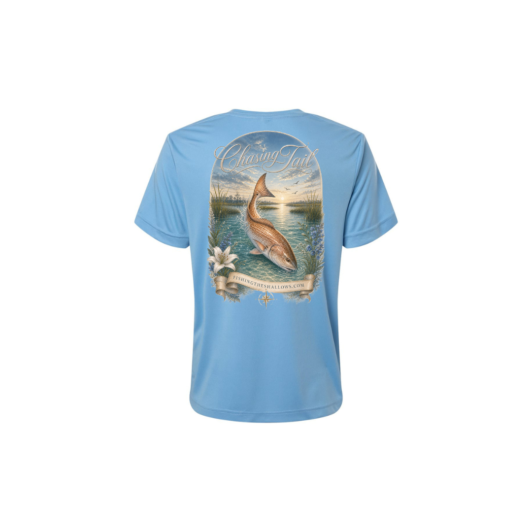 Diving Redfish – Women's Short Sleeve in Columbia Blue - back view