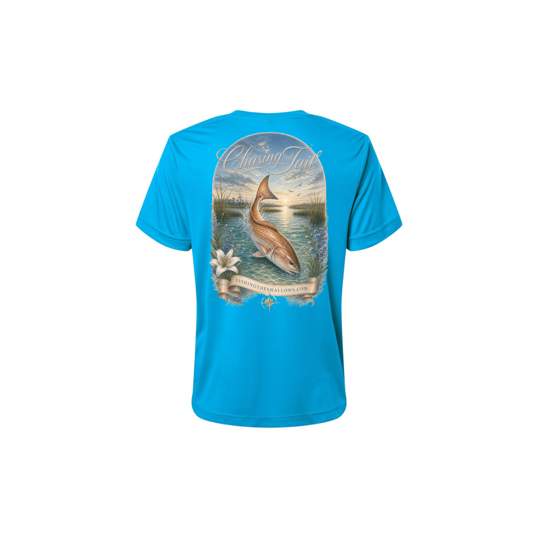 Diving Redfish – Women's Short Sleeve in Electric Blue - back view