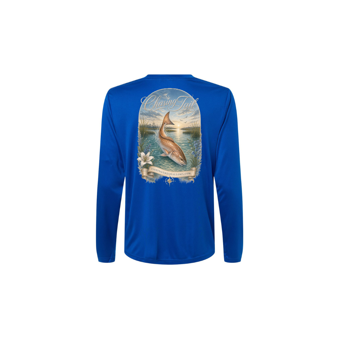Diving Redfish – Women's Long Sleeve in True Royal - back view