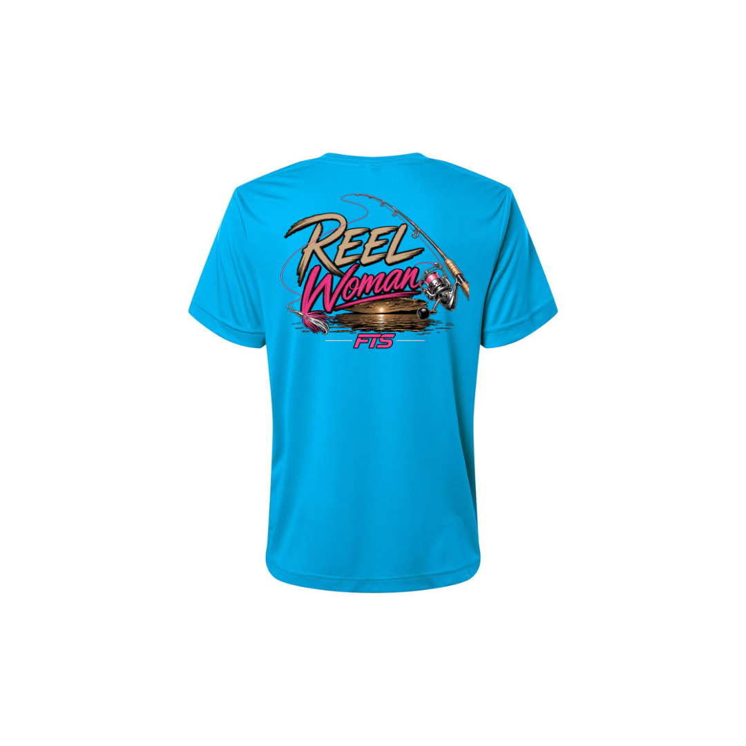 Reel Woman Pink – Women's Short Sleeve in Electric Blue - back view