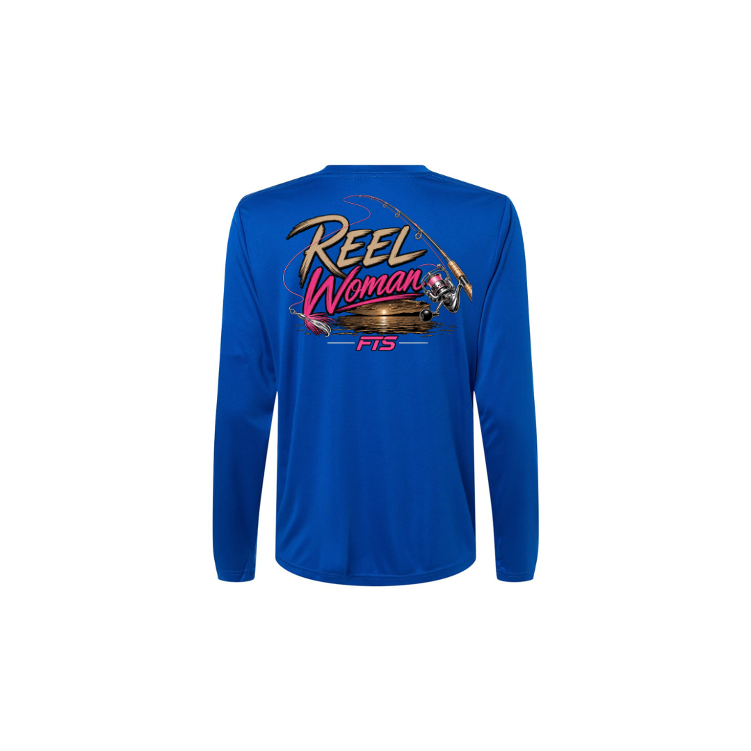 Reel Woman Pink – Women's Long Sleeve in True Royal - back view
