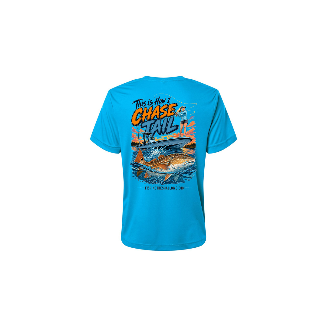 This Is How I Chase Tail – Women's Short Sleeve in Electric Blue - back view