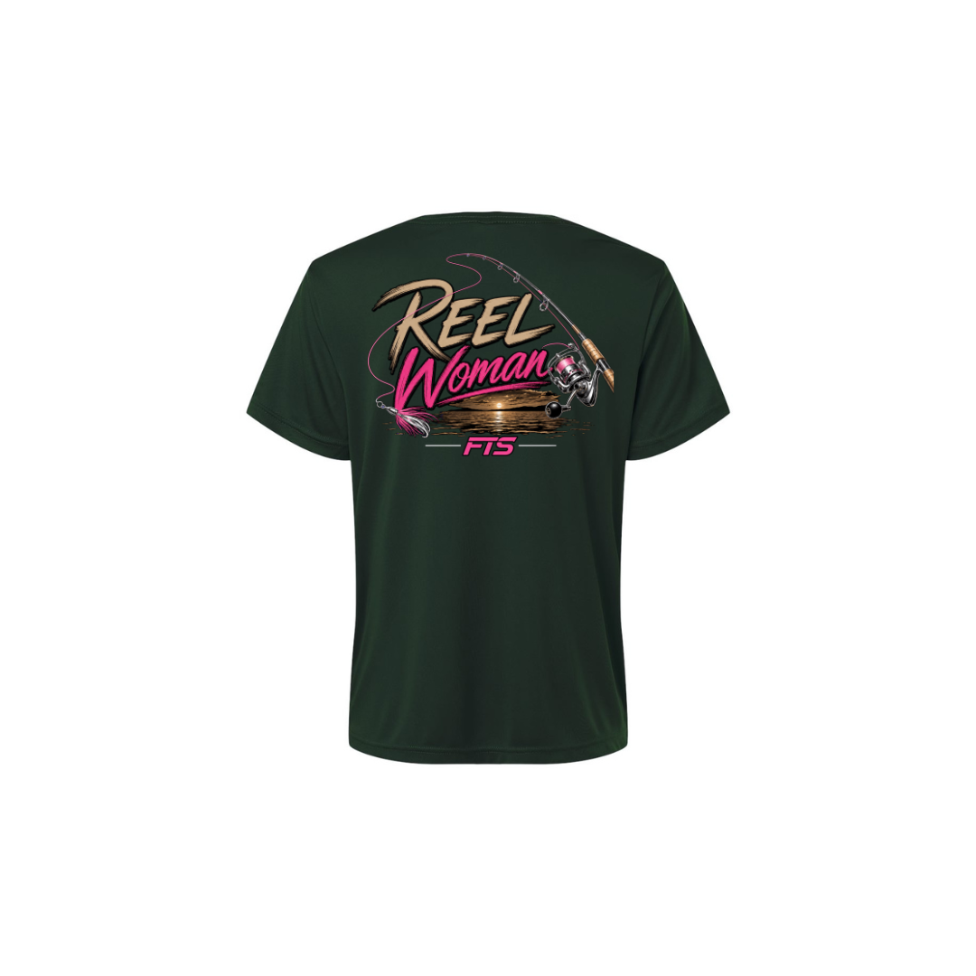 Reel Woman Pink – Women's Short Sleeve in Forest - back view