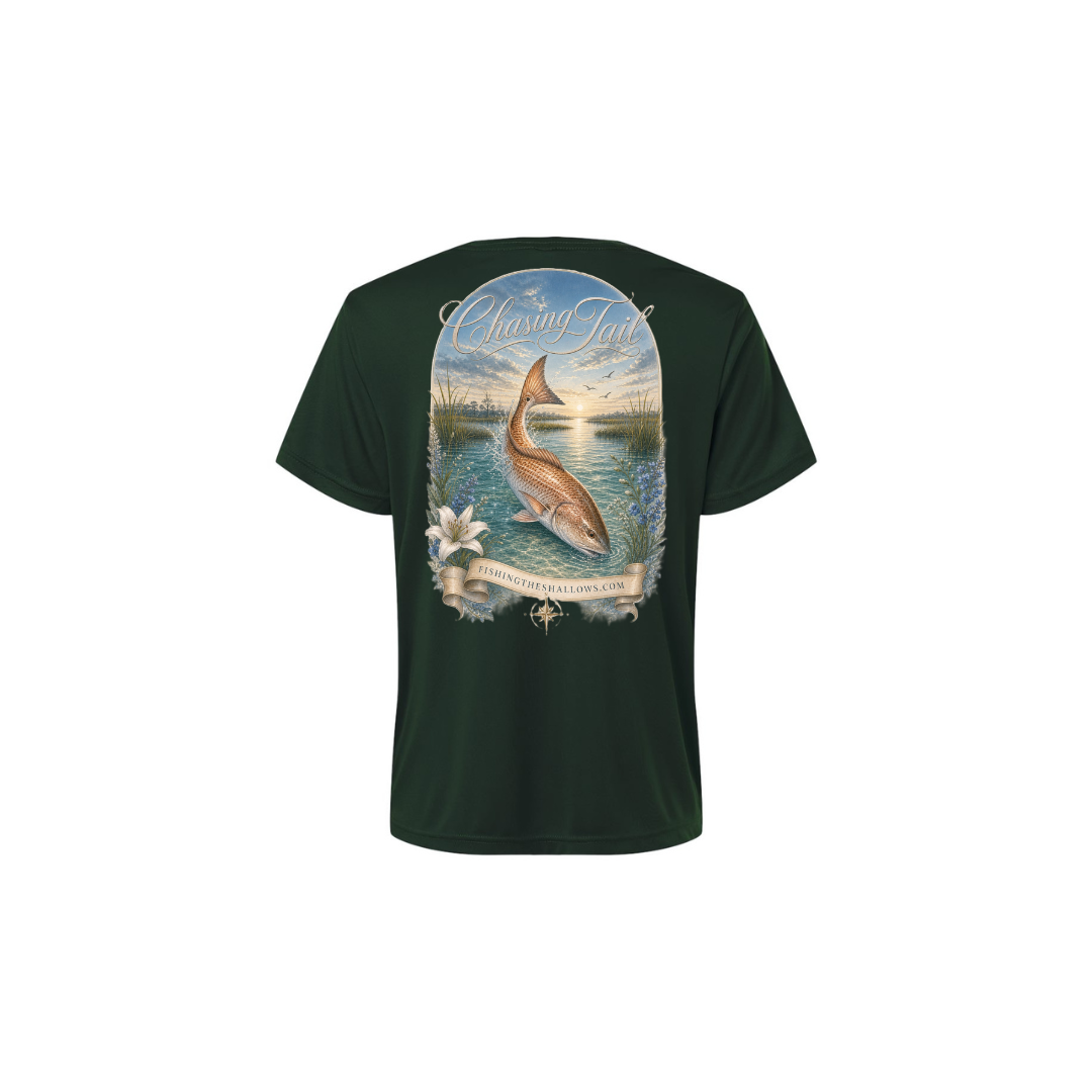 Diving Redfish – Women's Short Sleeve in Forest - back view
