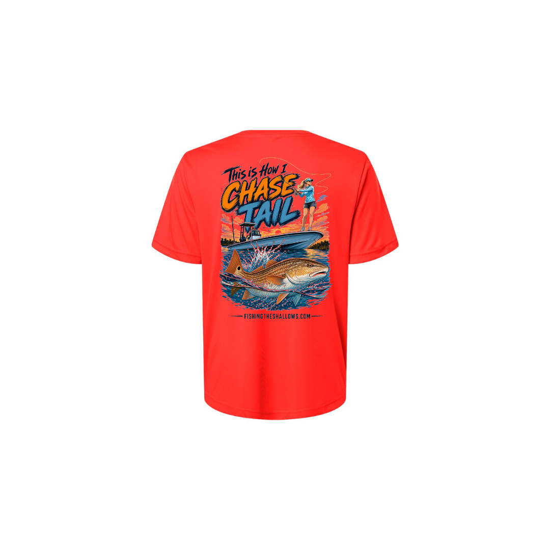 This Is How I Chase Tail – Women's Short Sleeve in Marina Red - back view