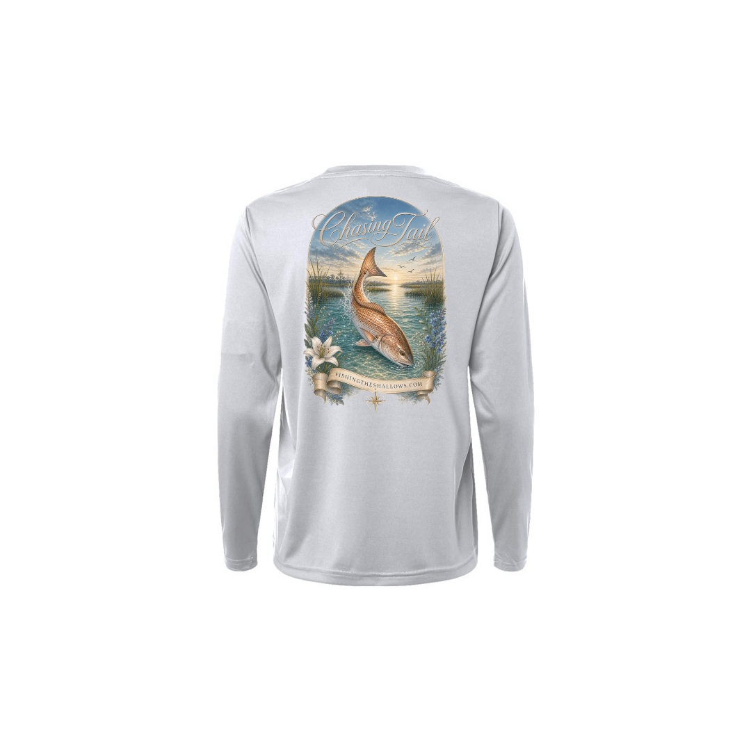 Diving Redfish – Women's Long Sleeve in Platinum - back view