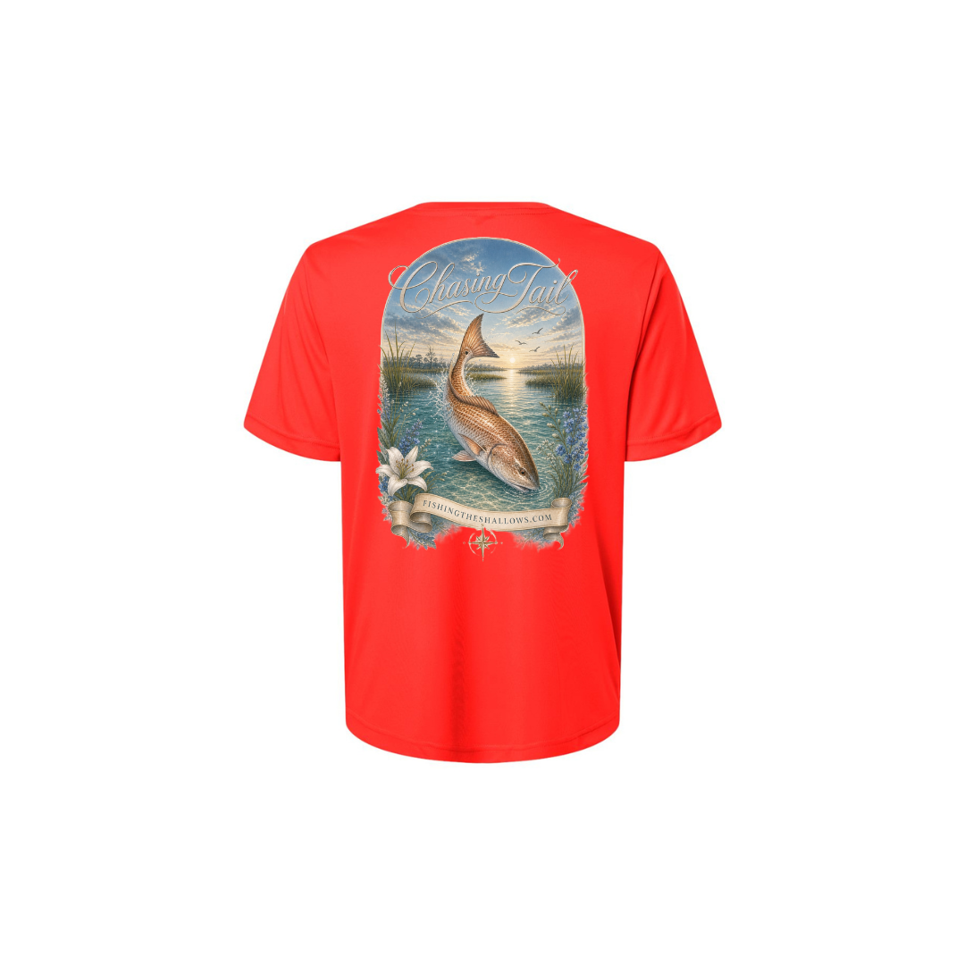 Diving Redfish – Women's Short Sleeve in Marina Red - back view