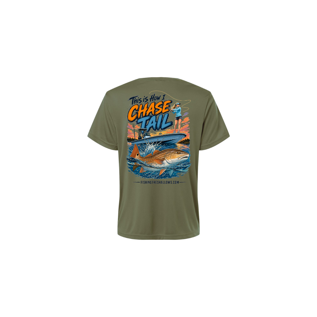 This Is How I Chase Tail – Women's Short Sleeve in Military Green - back view