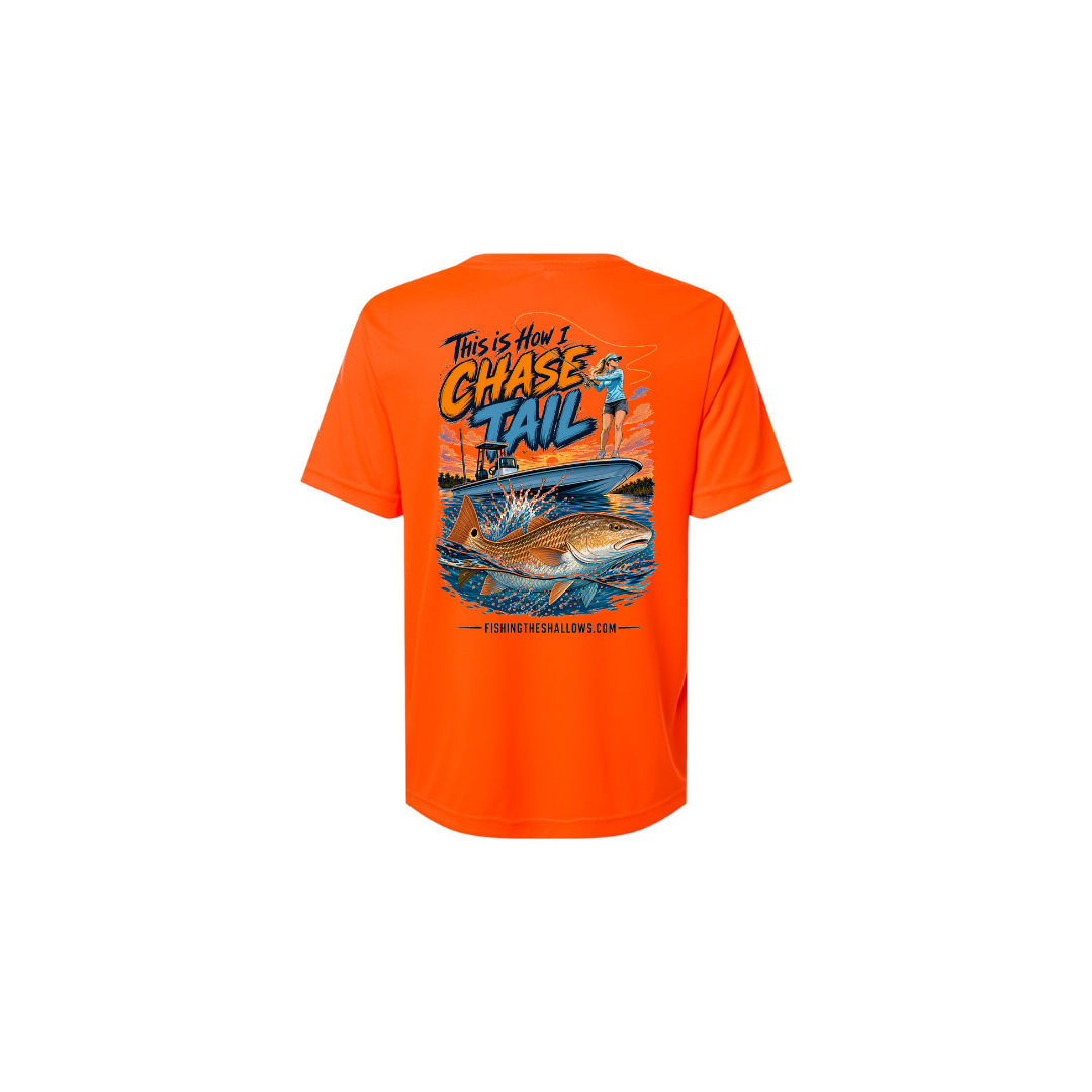 This Is How I Chase Tail – Women's Short Sleeve in Safety Orange - back view