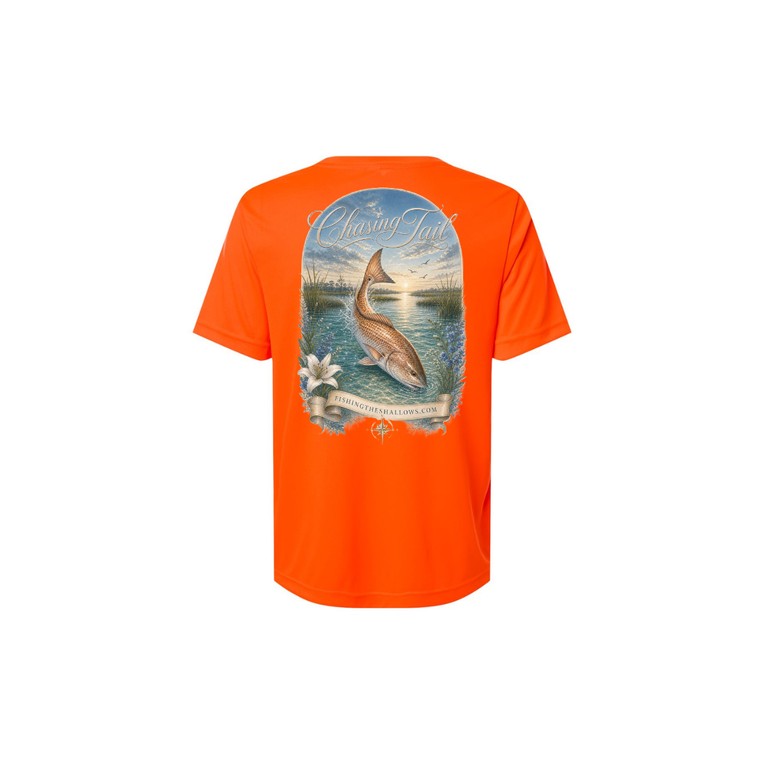 Diving Redfish – Women's Short Sleeve in Safety Orange - back view