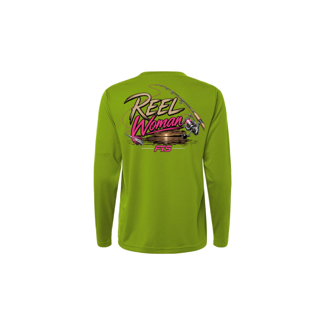 Reel Woman Pink – Women's Long Sleeve in Acid Green - back view