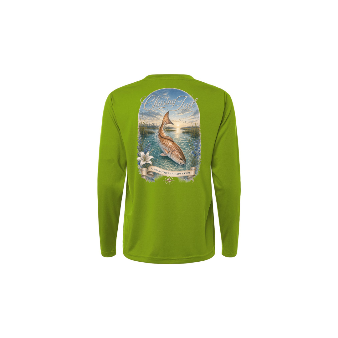 Diving Redfish – Women's Long Sleeve in Acid Green - back view