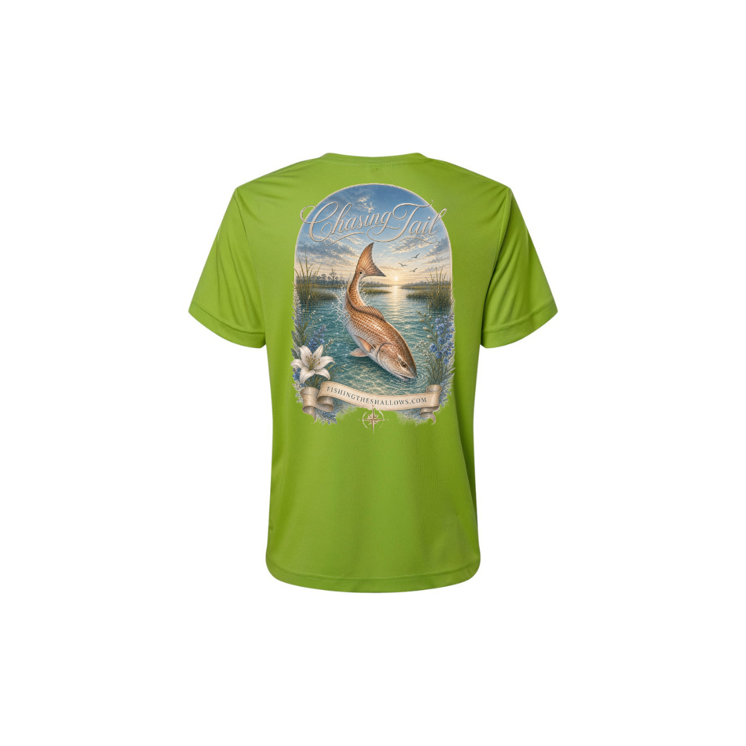 Diving Redfish – Women's Short Sleeve in Acid Green - back view