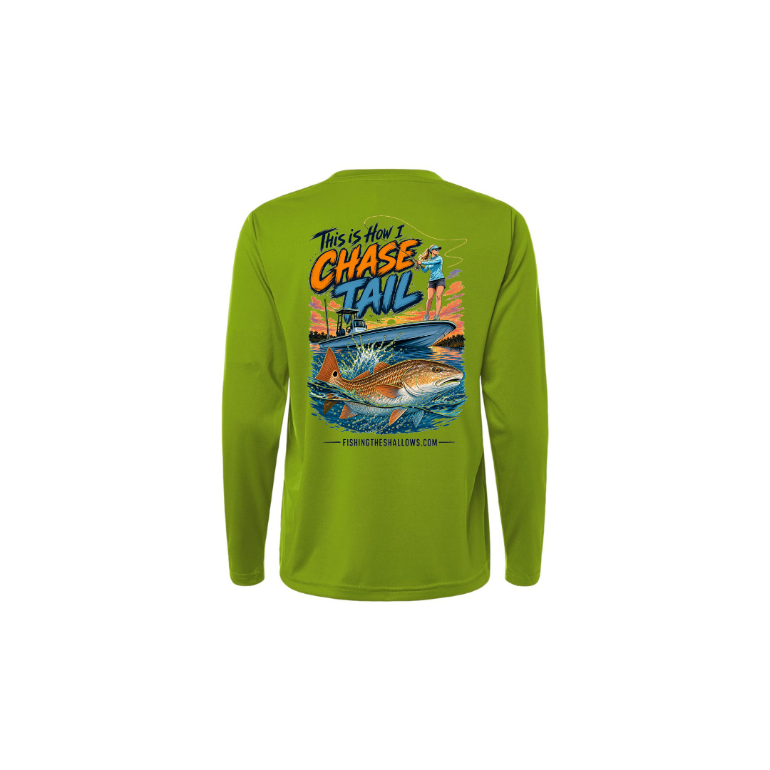 This Is How I Chase Tail – Women's Long Sleeve in Acid Green - back view