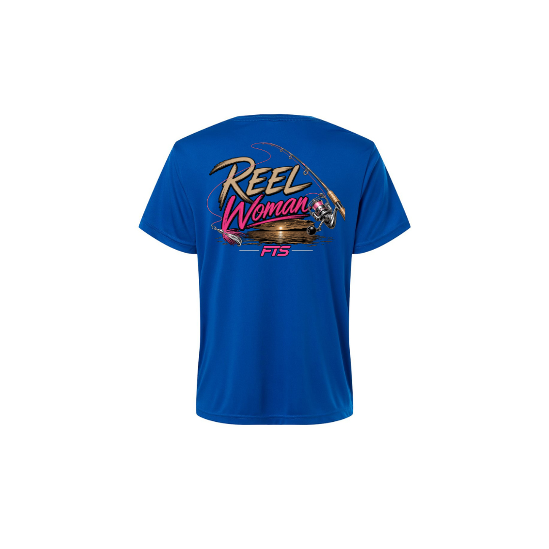 Reel Woman Pink – Women's Short Sleeve in True Royal - back view