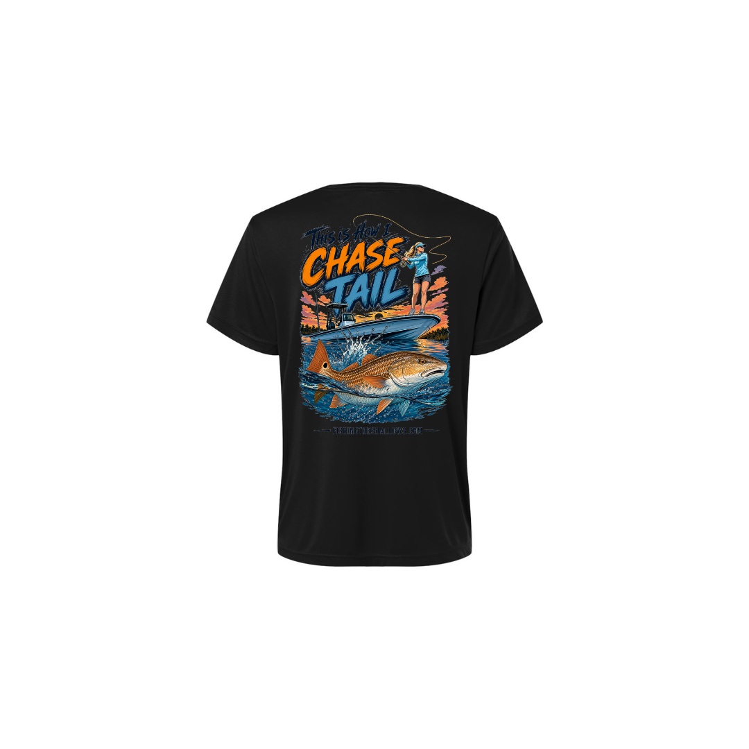 This Is How I Chase Tail – Women's Short Sleeve in Black - back view