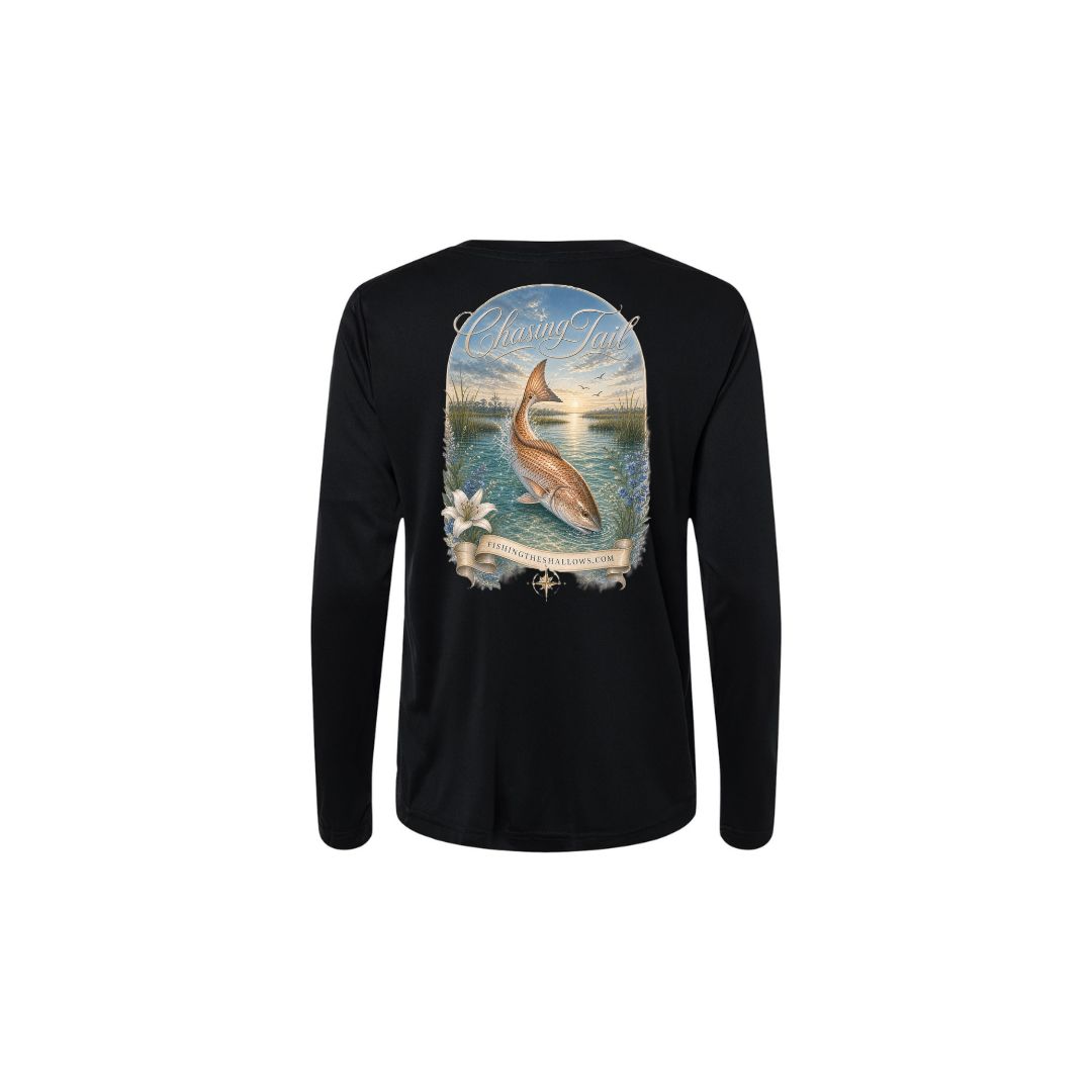 Diving Redfish – Women's Long Sleeve in Black - back view