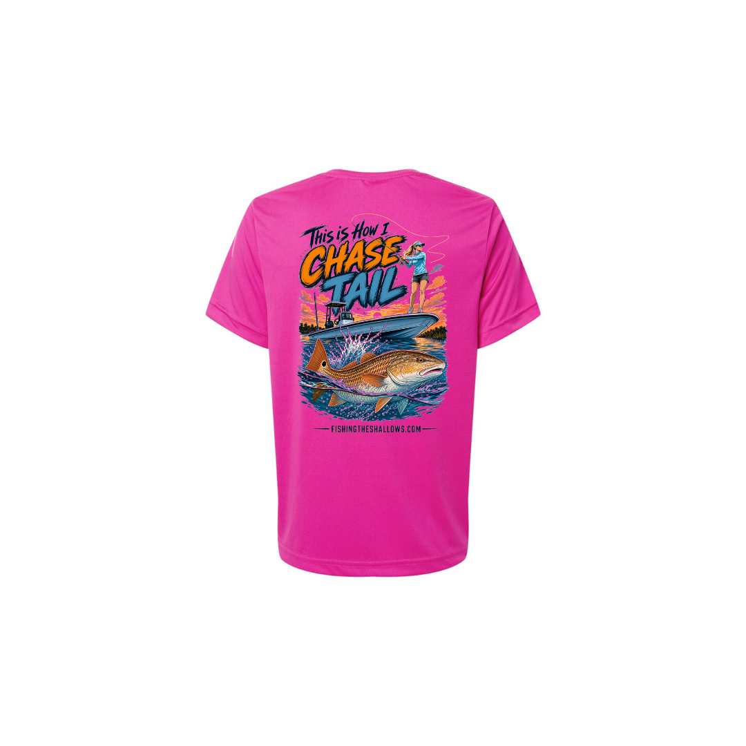 This Is How I Chase Tail – Women's Short Sleeve in Bright Magenta - back view