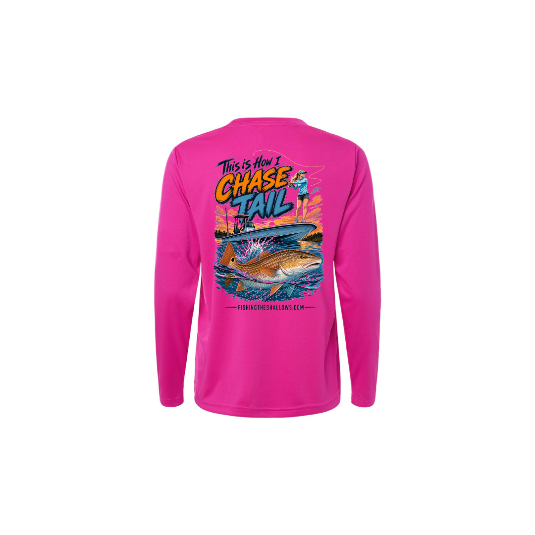 This Is How I Chase Tail – Women's Long Sleeve in Bright Magenta - back view