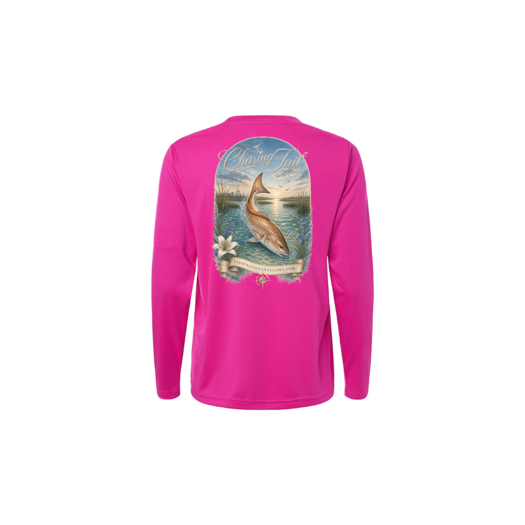 Diving Redfish – Women's Long Sleeve in Bright Magenta - back view