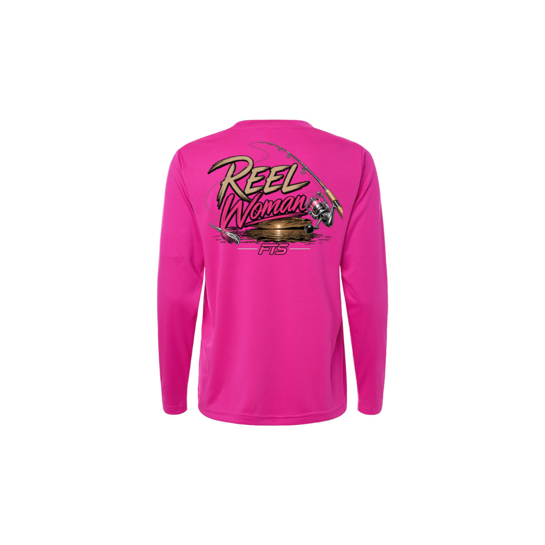 Reel Woman Pink – Women's Long Sleeve in Bright Magenta - back view