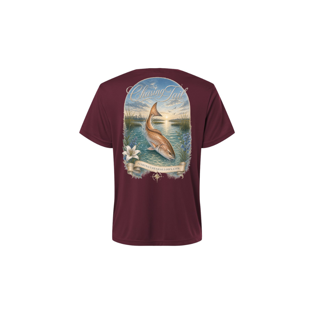 Diving Redfish – Women's Short Sleeve in Burgundy - back view