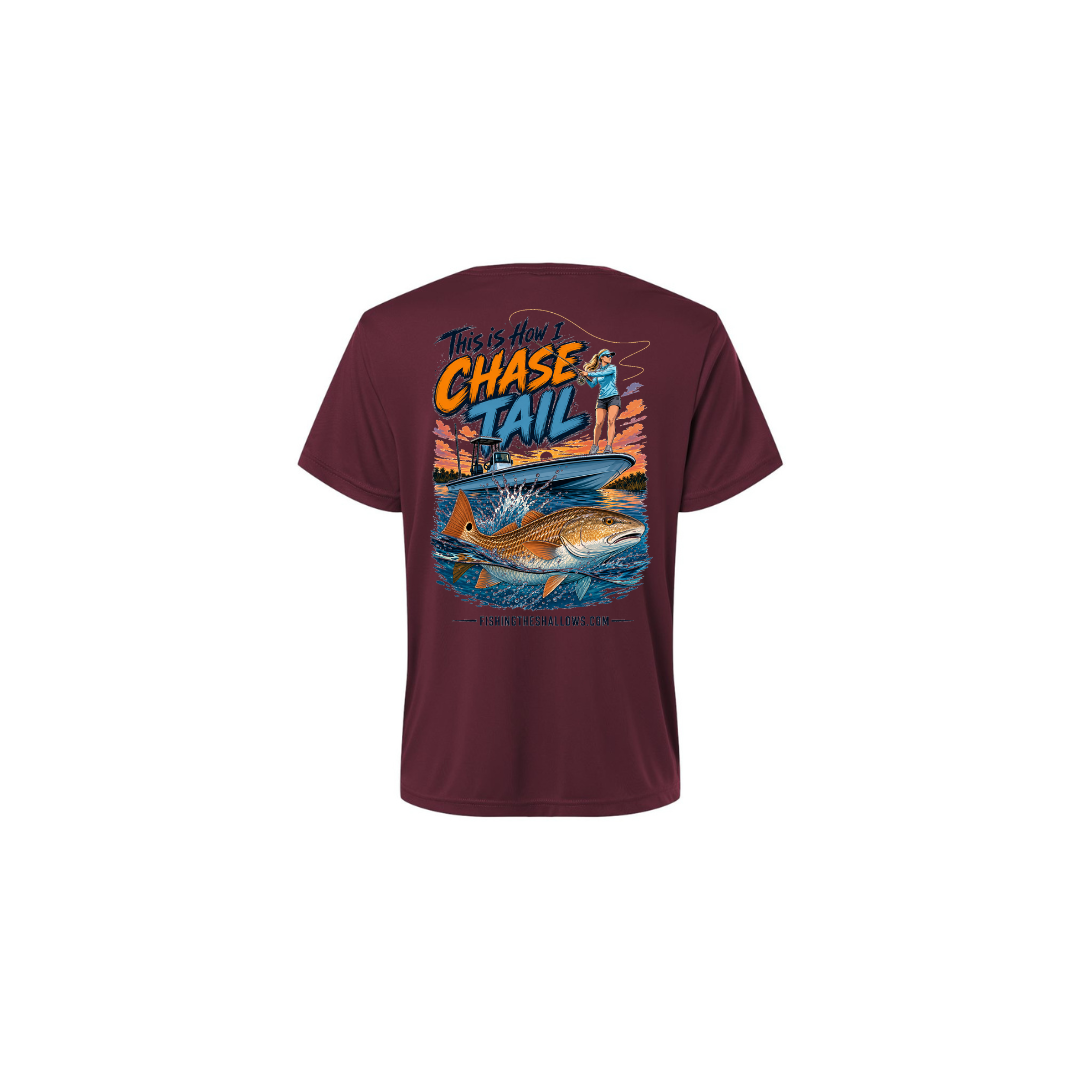 This Is How I Chase Tail – Women's Short Sleeve in Burgundy - back view