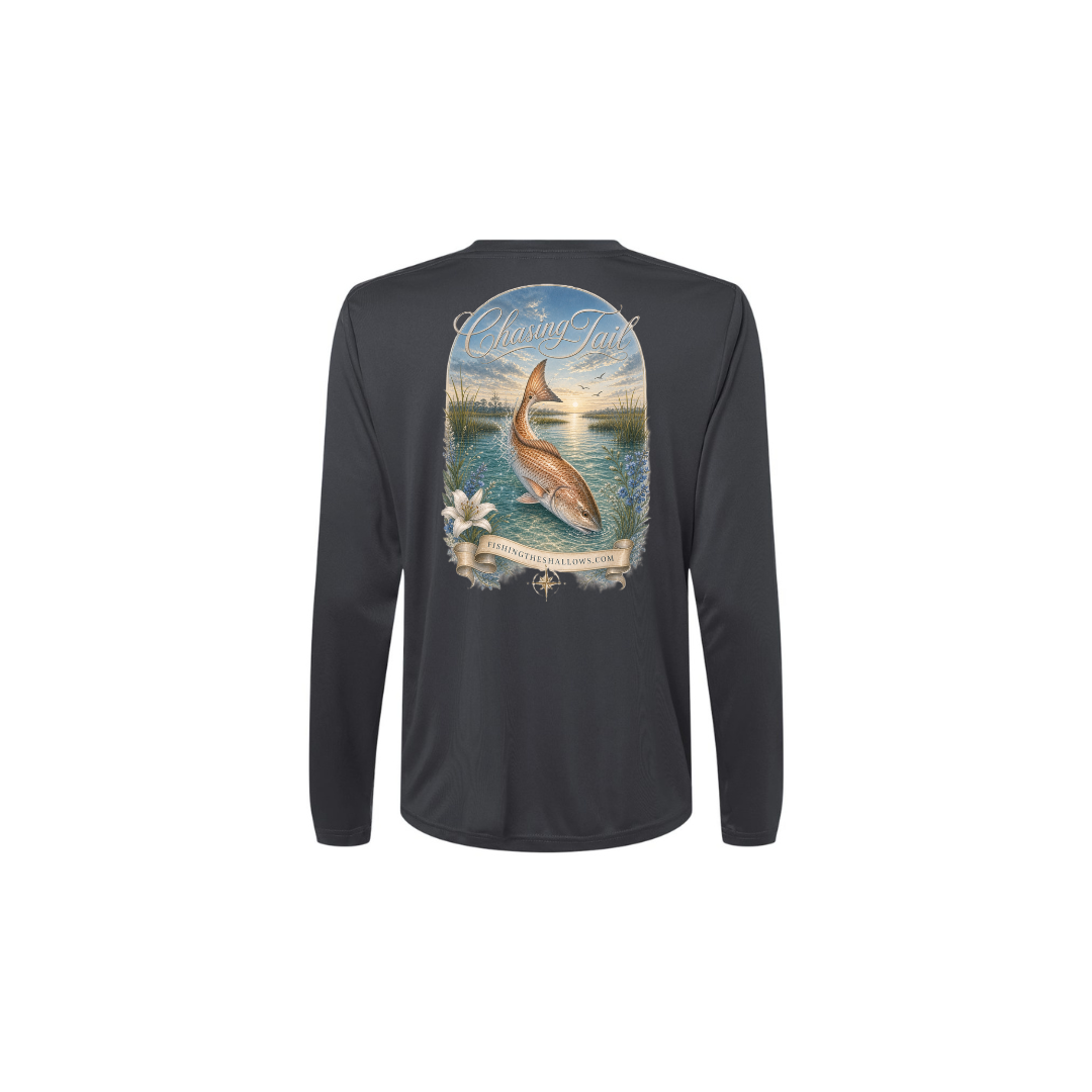 Diving Redfish – Women's Long Sleeve in Carbon - back view