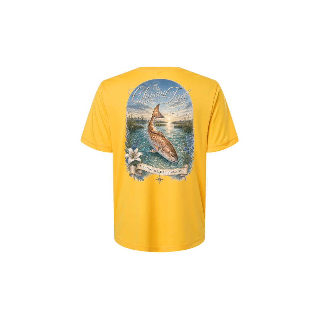 Diving Redfish – Women's Short Sleeve in Campus Gold - back view