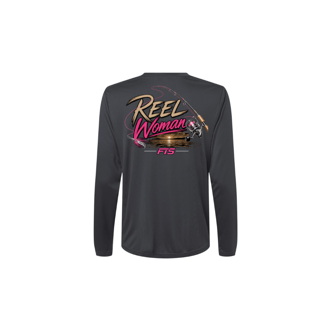 Reel Woman Pink – Women's Long Sleeve in Carbon - back view