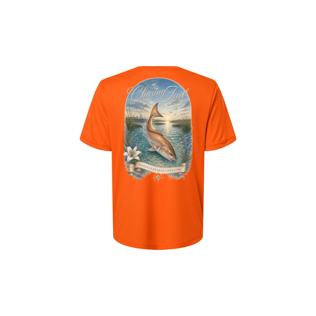 Diving Redfish – Women's Short Sleeve in Campus Orange - back view